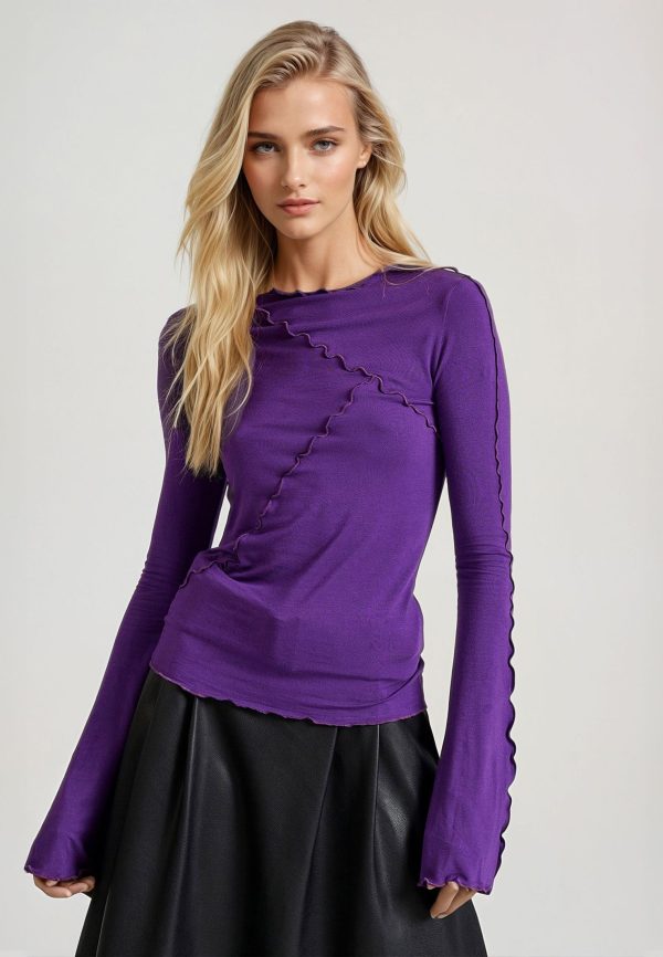 Top with decorative stitching and bell sleeves - Image 3
