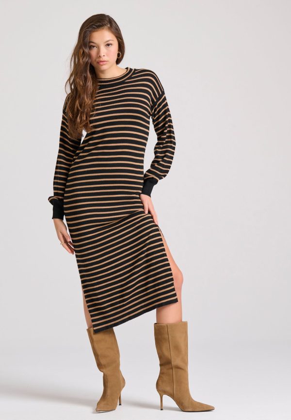 Maxi striped knitted wool and cashmere blend dress