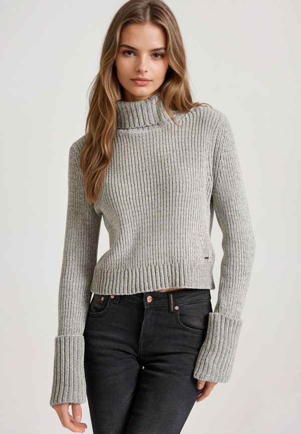 Turtle neck chenille pullover with fold on the sleeves - Image 2