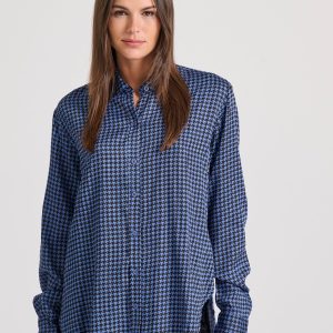 Loose fit long plaid shirt