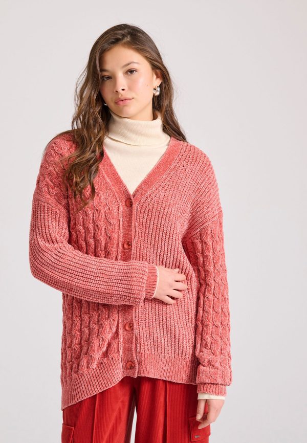 Loose fit chenille cardigan with pattern