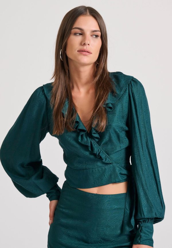 Wrapped top in jacquard weave with ruffles - Image 2