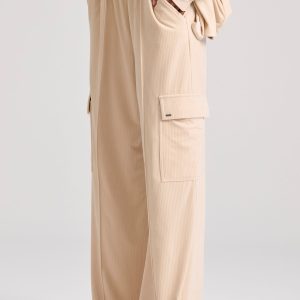 Women's wide leg cargo pants in velvet fabric