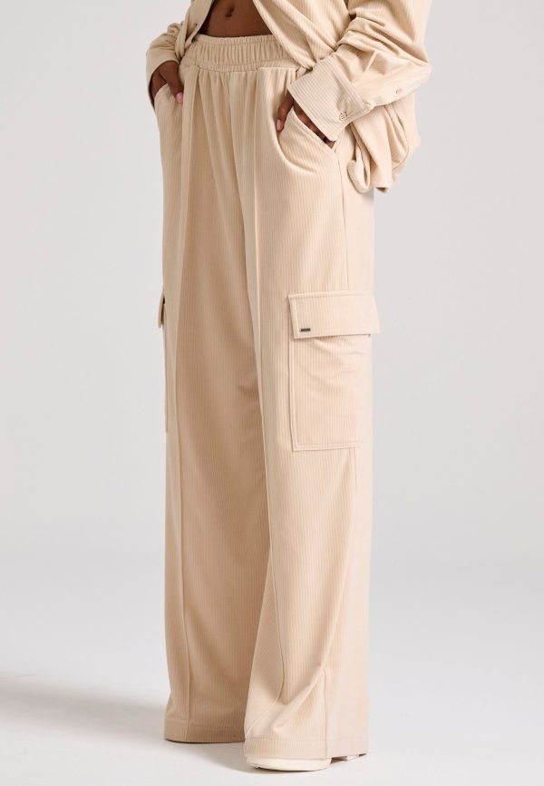 Women's wide leg cargo pants in velvet fabric