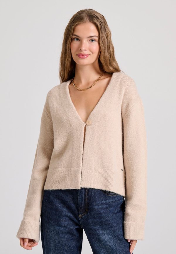 Wool blend knitted cardigan with decorative button