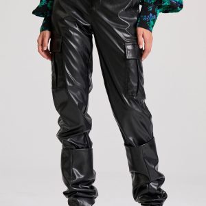 Women's cargo pants from eco leather (PU)