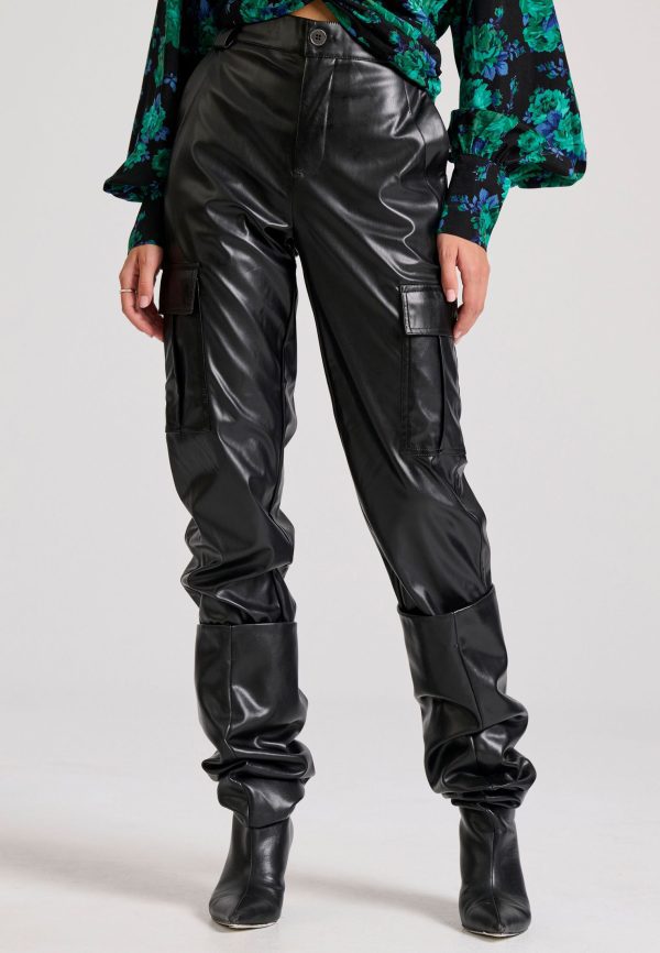 Women's cargo pants from eco leather (PU)