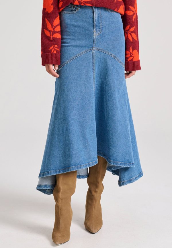 Maxi denim skirt with asymmetrical hem - Image 2