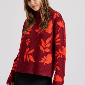 Turtle neck pullover with fall leaves
