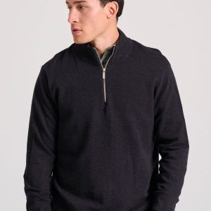 Men's half-zip sweater with waffle weaving pattern
