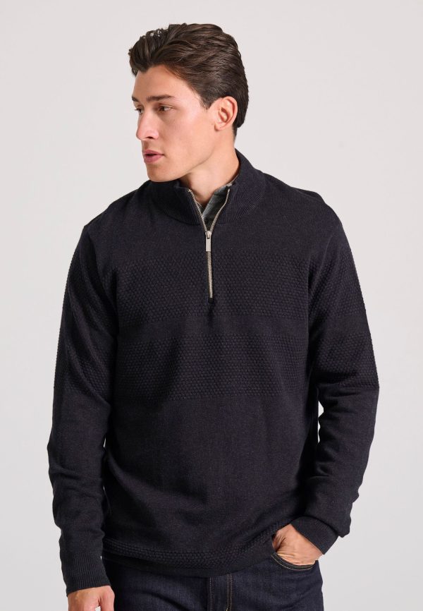 Men's half-zip sweater with waffle weaving pattern