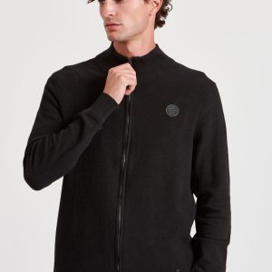 Men's knitted cardigan with rubber label