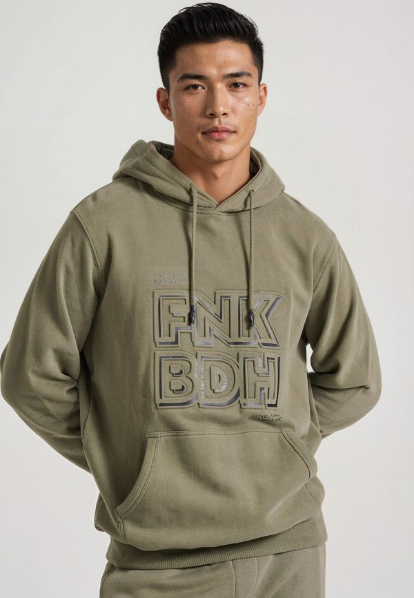 Relaxed fit overhead hoodie with embossed print on the chest