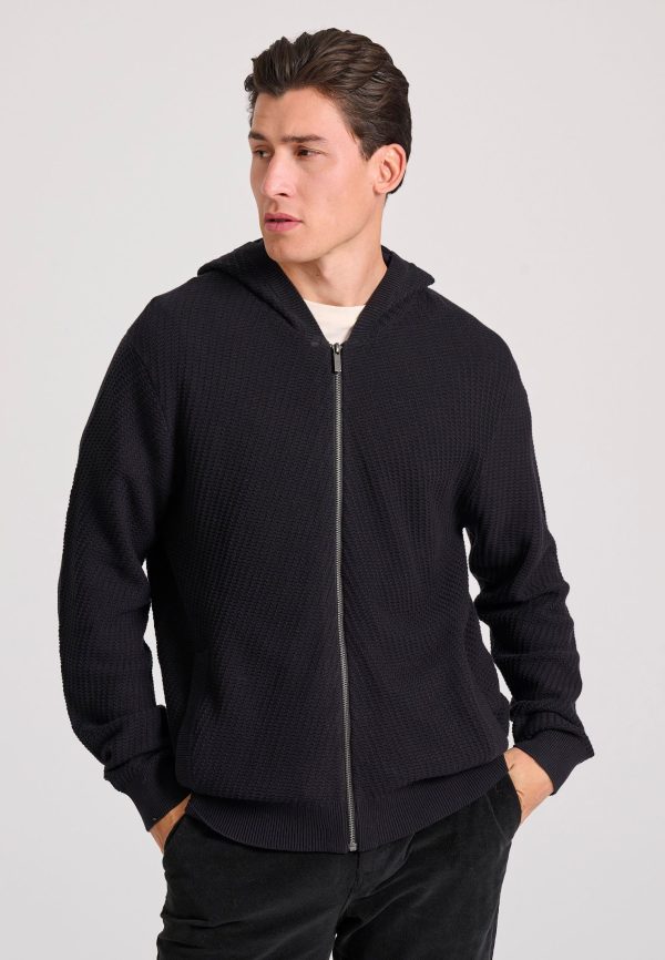 Relaxed fit zip-up sweater with structure weaving