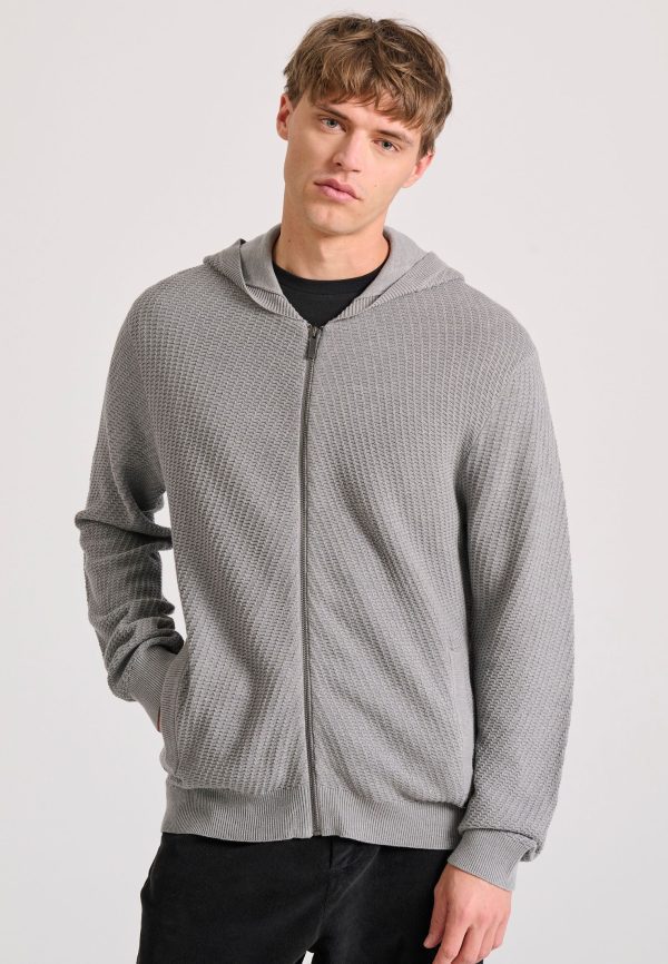 Relaxed fit zip-up sweater with structure weaving - Image 3