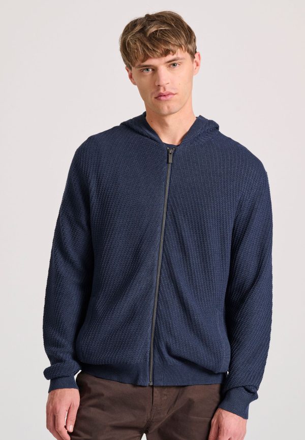 Relaxed fit zip-up sweater with structure weaving - Image 2