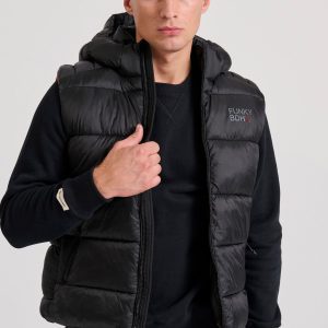 Men's quilted vest jacket with detachable hood