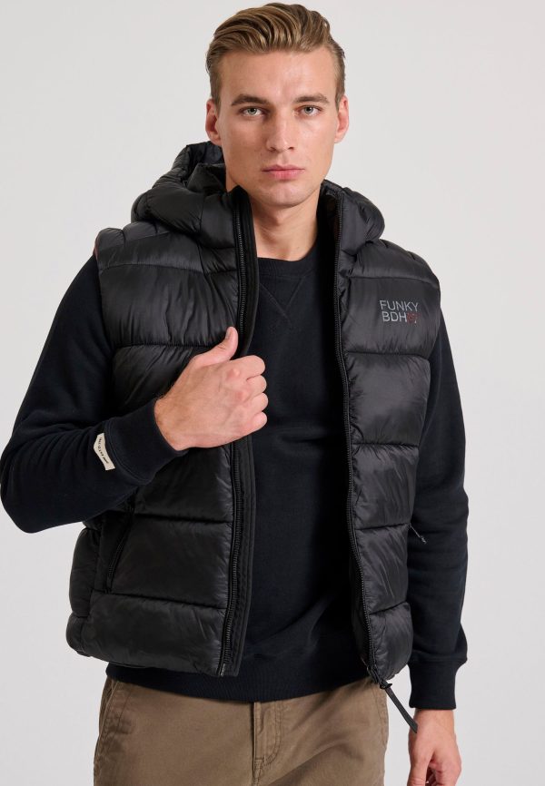 Men's quilted vest jacket with detachable hood