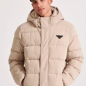 Men's puffer jacket with detachable hood