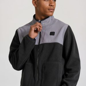 Oversized fleece zip-up cardigan with rubber logo