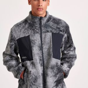 Eco fur zip-up cardigan with patched pockets