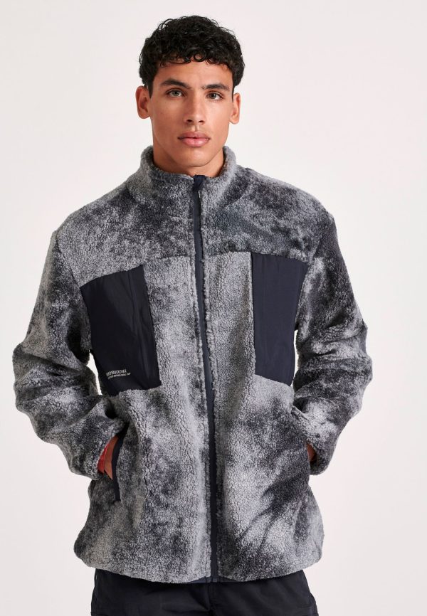 Eco fur zip-up cardigan with patched pockets