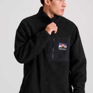 Oversized fleece zip-up cardigan with chest pocket