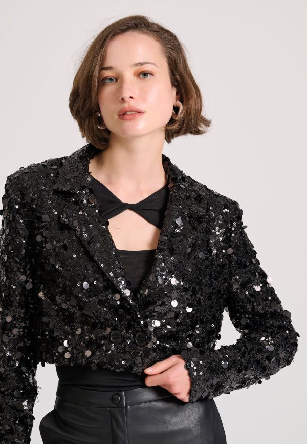 Cropped blazer jacket with sequins