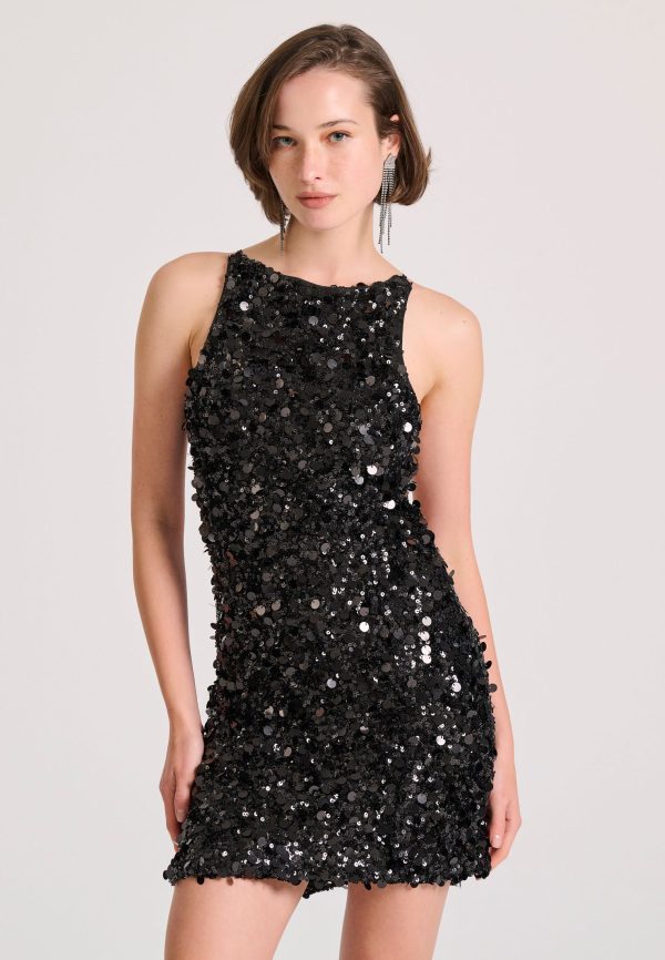 Mini dress with sequins and open back