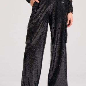 Wide leg cargo pants with sequins