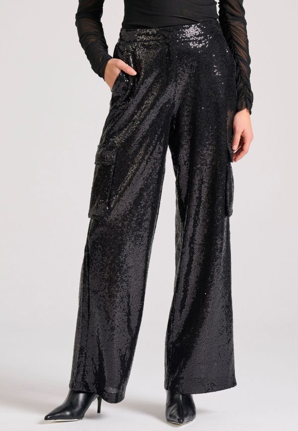 Wide leg cargo pants with sequins