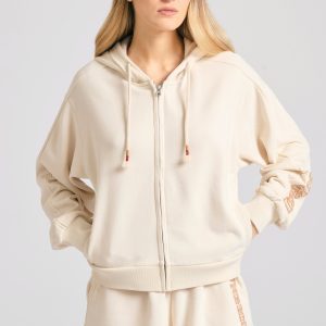 Women's sweatshirt cardigan with embroidery on the sleeve