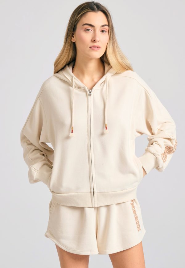 Women's sweatshirt cardigan with embroidery on the sleeve