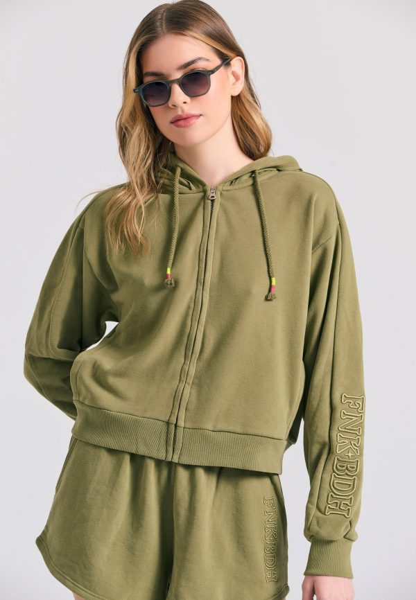 Women's sweatshirt cardigan with embroidery on the sleeve - Image 2
