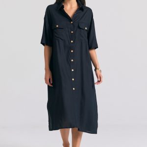 Oversized maxi semi-shirt dress in boho look