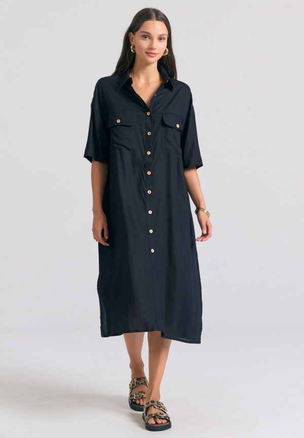 Oversized maxi semi-shirt dress in boho look