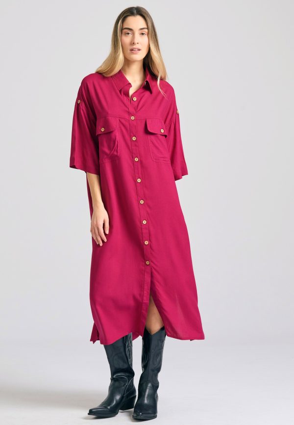 Oversized maxi semi-shirt dress in boho look - Image 2