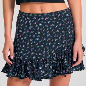 Artificial silk mini skirt with ruffles