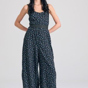 Artificial silk floral jumpsuit