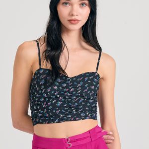 Artificial silk all over printed cropped top