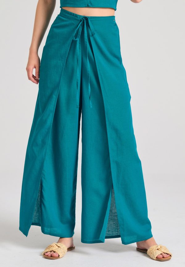 Linen blend wide leg trousers with elastic waist - Image 2