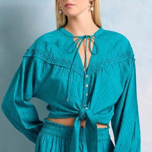 Women's loose fit shirt in jacquard weave