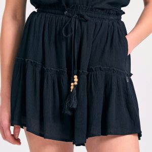 Loose fit skort with ruffles and embroidery