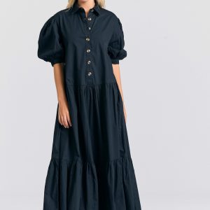 Maxi semi-shirt dress with ruffles