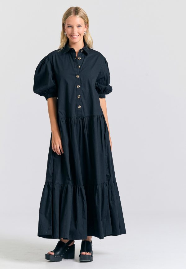 Maxi semi-shirt dress with ruffles