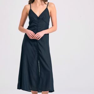 Linen blend midi dress with open back