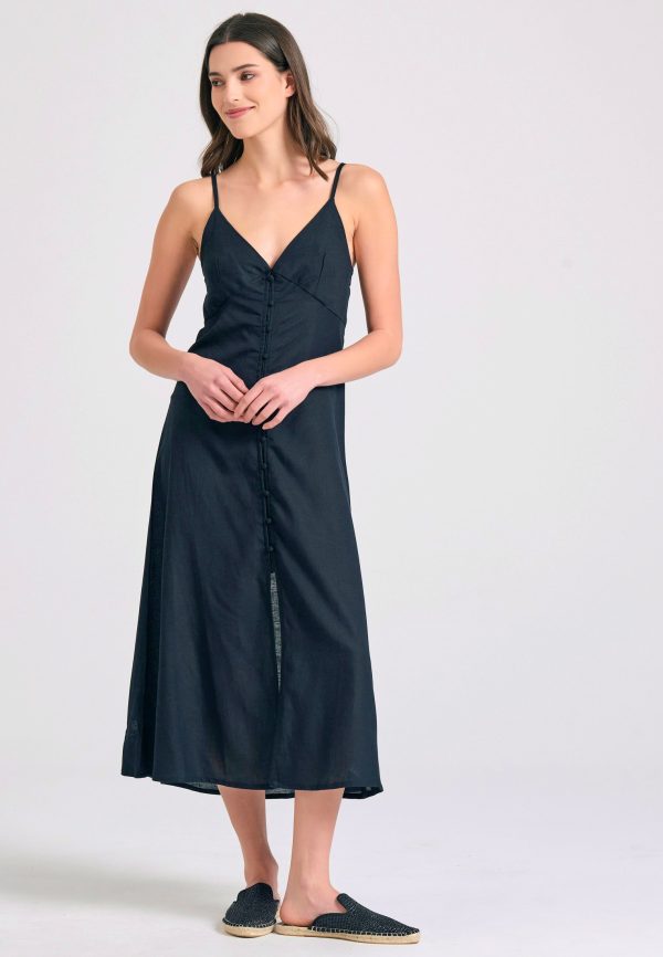Linen blend midi dress with open back