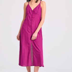 Linen blend midi dress with open back