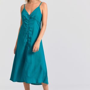 Linen blend midi dress with open back
