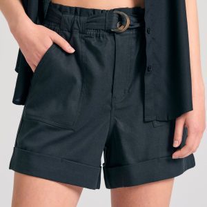 Loose fit lyocell blend shorts with belt and ruffles